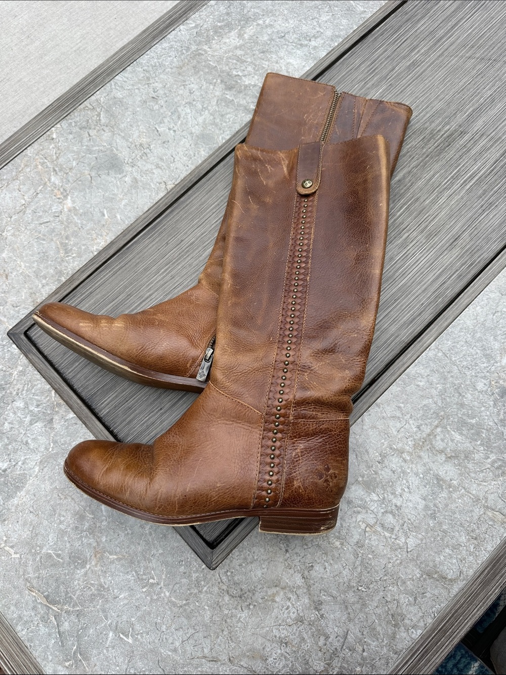 Patricia Nash Brown Leather Studded Knee Boots